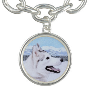 Siberië Husky (zilver en wit) schilderende hond ku Armband