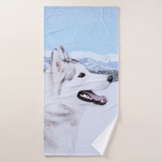 Siberië Husky (zilver en wit) schilderende hond ku Bad Handdoek (Badhanddoek)