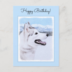Siberië Husky (zilver en wit) schilderende hond ku Briefkaart