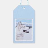 Siberië Husky (zilver en wit) schilderende hond ku Cadeaulabel (Achterkant)