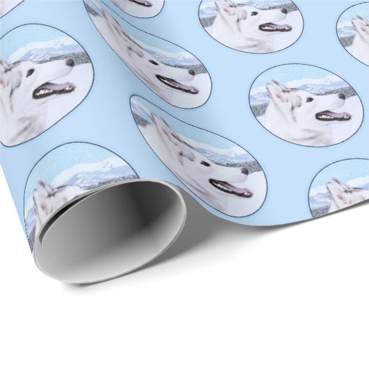 Siberië Husky (zilver en wit) schilderende hond ku Cadeaupapier (Rol Hoek)