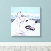 Siberië Husky (zilver en wit) schilderende hond ku Canvas Afdruk (Insitu (Houten vloer))