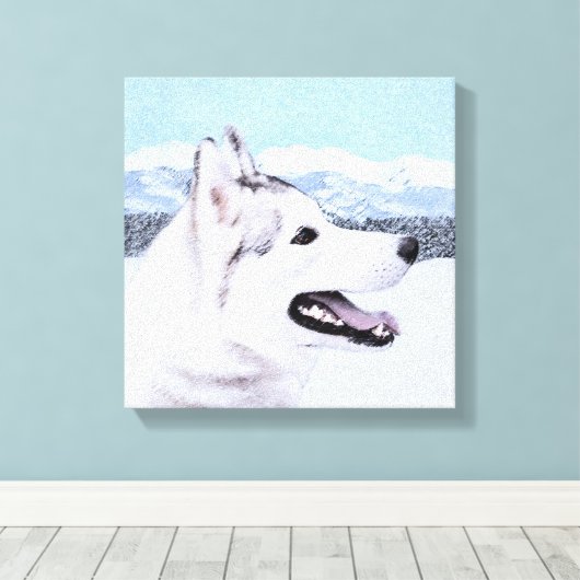 Siberië Husky (zilver en wit) schilderende hond ku Canvas Afdruk (Insitu (Houten vloer))