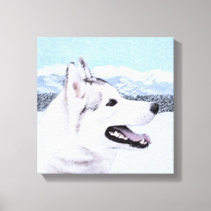 Siberië Husky (zilver en wit) schilderende hond ku Canvas Afdruk