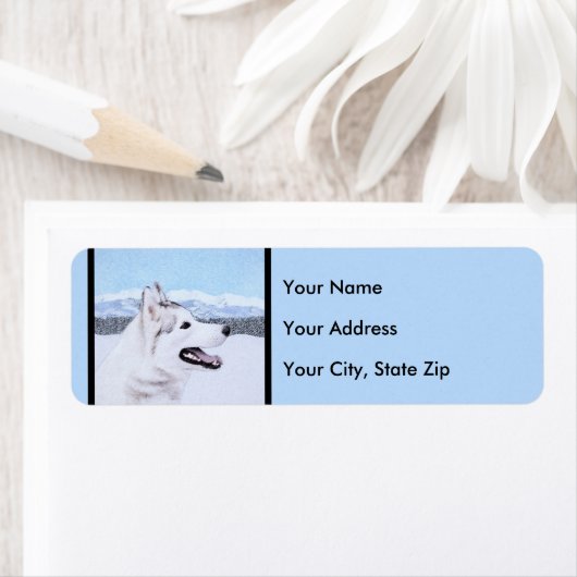 Siberië Husky (zilver en wit) schilderende hond ku Etiket (Insitu)