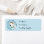 Siberië Husky (zilver en wit) schilderende hond ku Etiket (Insitu)