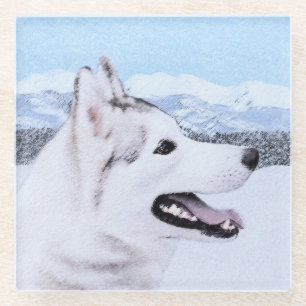 Siberië Husky (zilver en wit) schilderende hond ku Glazen Onderzetter
