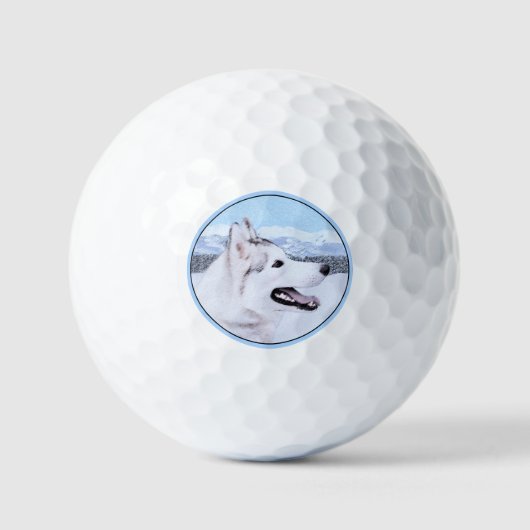 Siberië Husky (zilver en wit) schilderende hond ku Golfballen (Voorkant)