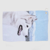 Siberië Husky (zilver en wit) schilderende hond ku Golfhanddoek (Horizontaal)