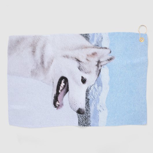 Siberië Husky (zilver en wit) schilderende hond ku Golfhanddoek (Horizontaal)
