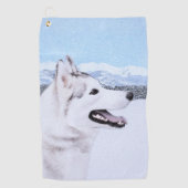 Siberië Husky (zilver en wit) schilderende hond ku Golfhanddoek (Voorkant)