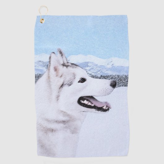 Siberië Husky (zilver en wit) schilderende hond ku Golfhanddoek (Voorkant)
