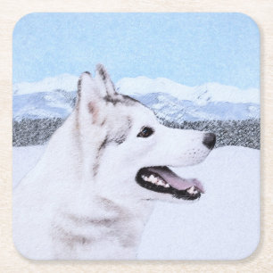 Siberië Husky (zilver en wit) schilderende hond ku Kartonnen Onderzetters