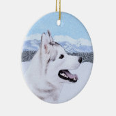 Siberië Husky (zilver en wit) schilderende hond ku Keramisch Ornament (Rechts)