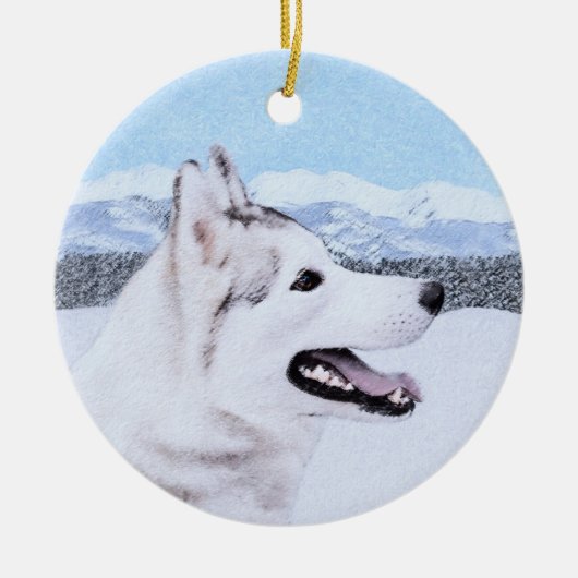 Siberië Husky (zilver en wit) schilderende hond ku Keramisch Ornament (Voorkant)