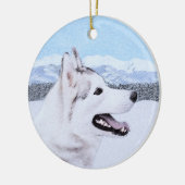 Siberië Husky (zilver en wit) schilderende hond ku Keramisch Ornament (Links)