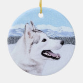 Siberië Husky (zilver en wit) schilderende hond ku Keramisch Ornament (Achterkant)
