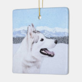 Siberië Husky (zilver en wit) schilderende hond ku Keramisch Ornament (Links)
