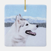 Siberië Husky (zilver en wit) schilderende hond ku Keramisch Ornament (Achterkant)