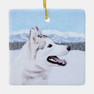 Siberië Husky (zilver en wit) schilderende hond ku Keramisch Ornament