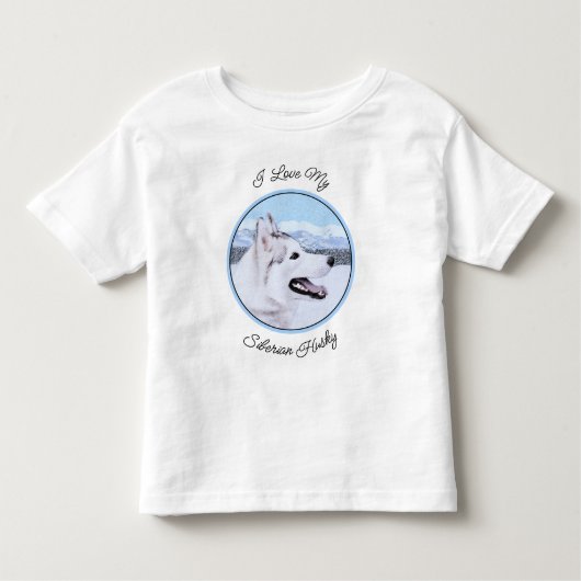 Siberië Husky (zilver en wit) schilderende hond ku Kinder Shirts (Voorkant)