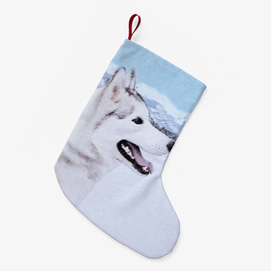 Siberië Husky (zilver en wit) schilderende hond ku Kleine Kerstsok (Voorkant (Hangend))