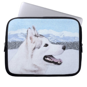 Siberië Husky (zilver en wit) schilderende hond ku Laptop Sleeve