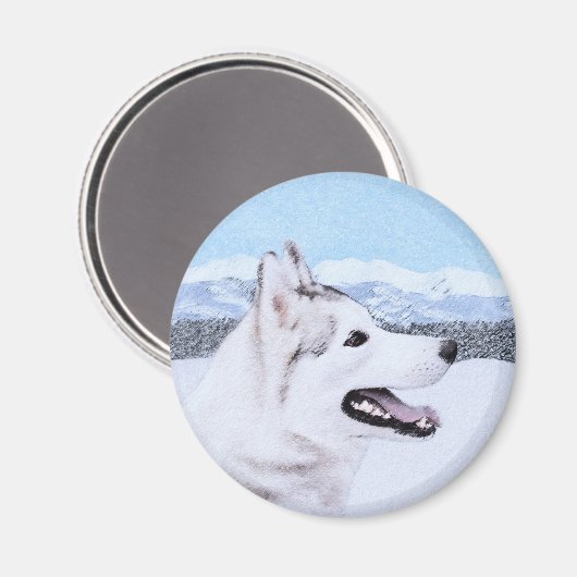 Siberië Husky (zilver en wit) schilderende hond ku Magneet (Voorkant / Achterkant)
