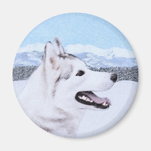 Siberië Husky (zilver en wit) schilderende hond ku Magneet (Voorkant)