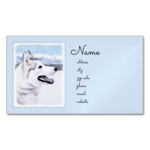 Siberië Husky (zilver en wit) schilderende hond ku Magnetisch Visitekaartje