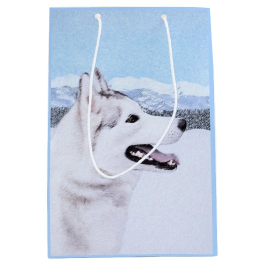 Siberië Husky (zilver en wit) schilderende hond ku Medium Cadeauzakje (Voorkant)