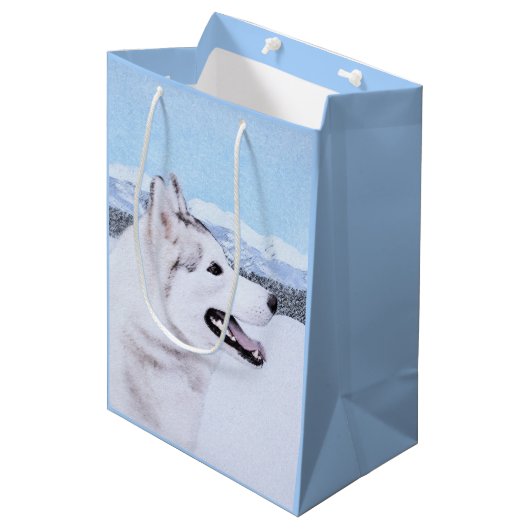 Siberië Husky (zilver en wit) schilderende hond ku Medium Cadeauzakje (Voorkant Gekanteld)