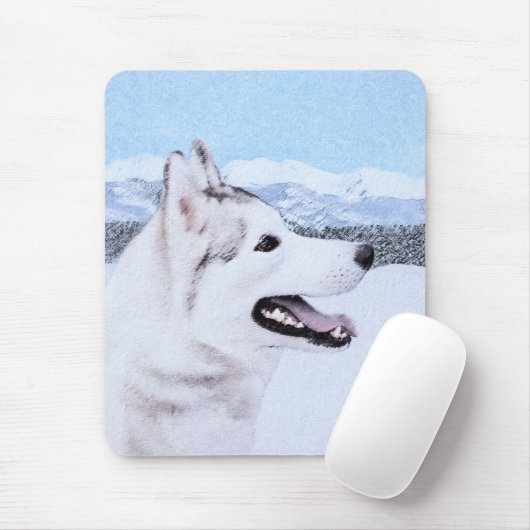 Siberië Husky (zilver en wit) schilderende hond ku Muismat (Met muis)