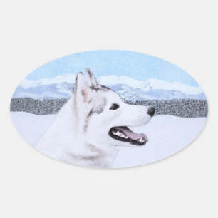 Siberië Husky (zilver en wit) schilderende hond ku Ovale Sticker