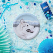 Siberië Husky (zilver en wit) schilderende hond ku Papieren Bordje (Feest)