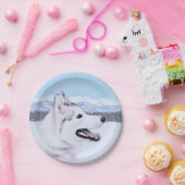 Siberië Husky (zilver en wit) schilderende hond ku Papieren Bordje (Feest)