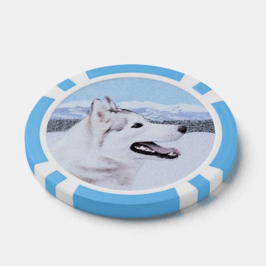 Siberië Husky (zilver en wit) schilderende hond ku Poker Chips (Enkel)