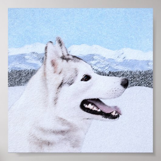 Siberië Husky (zilver en wit) schilderende hond ku Poster (Voorkant)