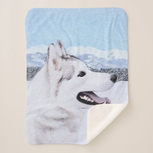 Siberië Husky (zilver en wit) schilderende hond ku Sherpa Deken (Voorkant)