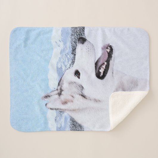 Siberië Husky (zilver en wit) schilderende hond ku Sherpa Deken (Voorkant (horizontaal))