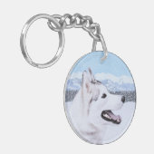 Siberië Husky (zilver en wit) schilderende hond ku Sleutelhanger (Voorkant Links)