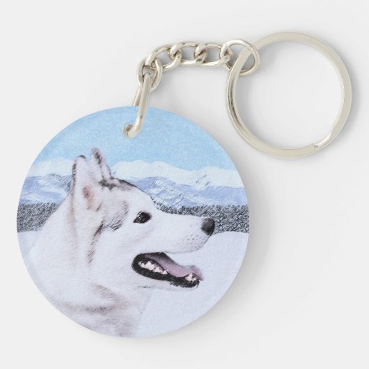 Siberië Husky (zilver en wit) schilderende hond ku Sleutelhanger (Achterkant)