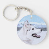 Siberië Husky (zilver en wit) schilderende hond ku Sleutelhanger (Voorkant)