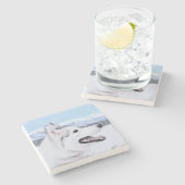 Siberië Husky (zilver en wit) schilderende hond ku Stenen Onderzetter (Zijkant)