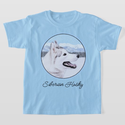 Siberië Husky (zilver en wit) schilderende hond ku T-shirt (Laagn)