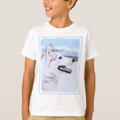 Siberië Husky (zilver en wit) schilderende hond ku T-shirt (Voorkant)