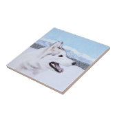 Siberië Husky (zilver en wit) schilderende hond ku Tegeltje (Zijkant)