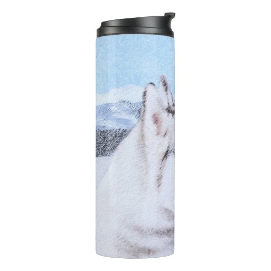 Siberië Husky (zilver en wit) schilderende hond ku Thermosbeker (Gedraaid links)