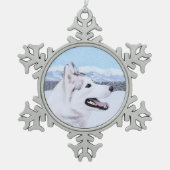 Siberië Husky (zilver en wit) schilderende hond ku Tin Sneeuwvlok Ornament (Voorkant)