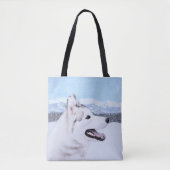 Siberië Husky (zilver en wit) schilderende hond ku Tote Bag (Voorkant)